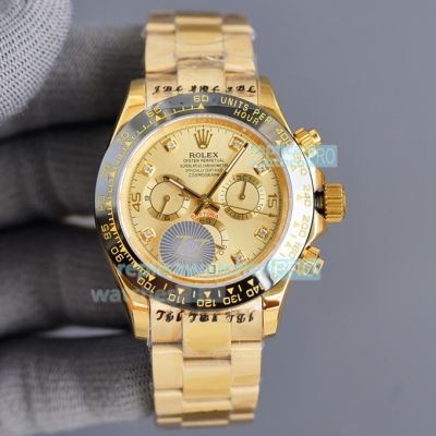 Copy Rolex Cosmograph Daytona All Yellow Gold Watch Black Ceramic Bezel 40MM